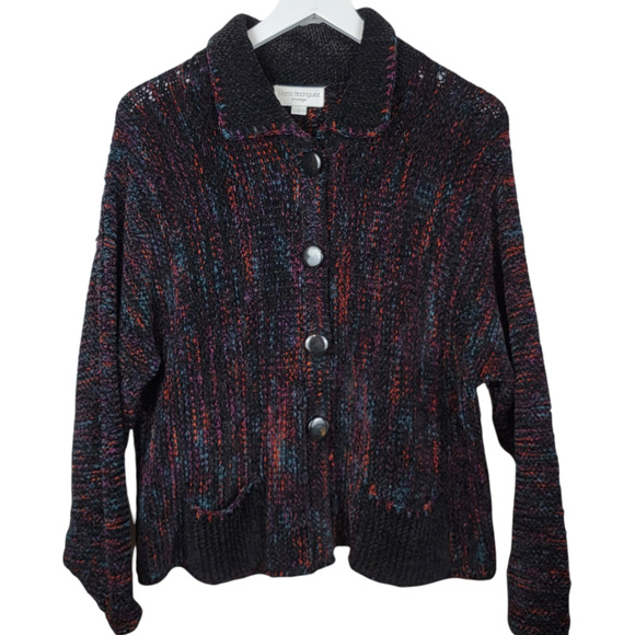 Maria Rodriguez Chicago Chenille Button Front Cardigan - Size L - Picture 1 of 4